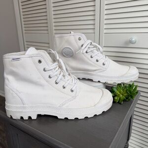 Palladium Pampa High Top White Canvas Sneakers M11 W12.5